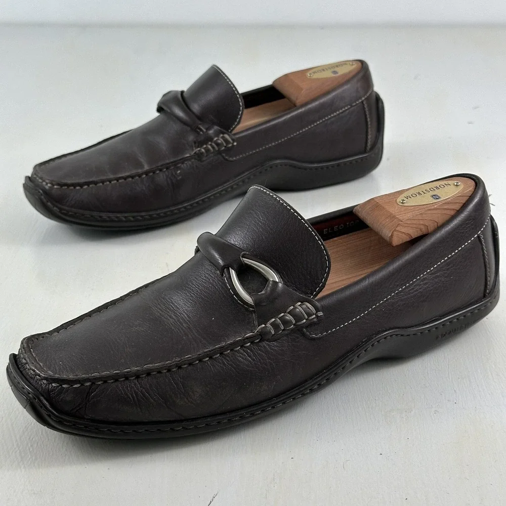 Donald J Pliner‎ Men's Leather Driving Shoes 8.5 Brown Mocs Horsebit Loafers